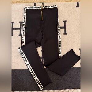 Balmain Stretchy Knit Leggings with Logo Waistband and Sides